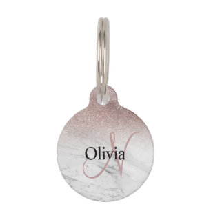 Personalised Girly Rose Gold Glitter Blush Marble Pet Tag