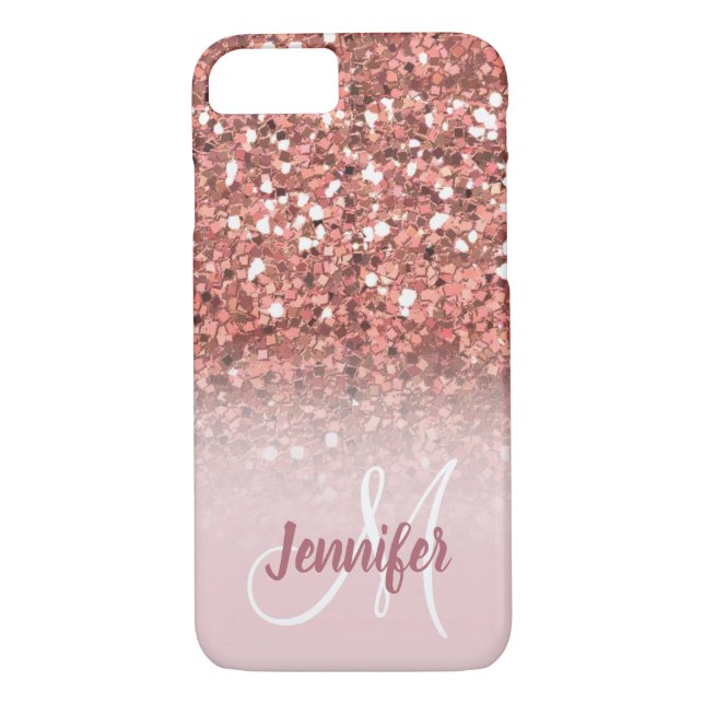 Personalised Girly Rose Gold Glitter Monogram Case-Mate iPhone Case (Back)