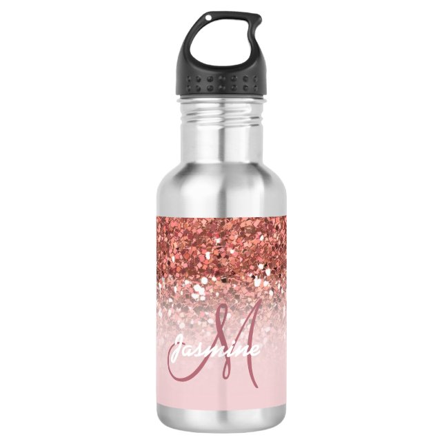 Personalised Girly Rose Gold Glitter Sparkles Name 532 Ml Water Bottle (Front)