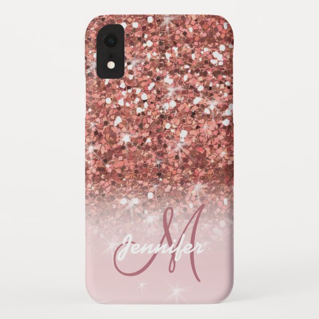Personalised Girly Rose Gold Glitter Sparkles Name Case-Mate iPhone Case (Back)