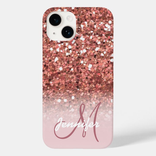 Personalised Girly Rose Gold Glitter Sparkles Name Case-Mate iPhone Case (Back)
