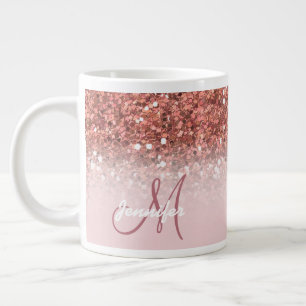 Personalised Girly Rose Gold Glitter Sparkles Name Large Coffee Mug