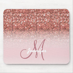 Personalised Girly Rose Gold Glitter Sparkles Name Mouse Pad