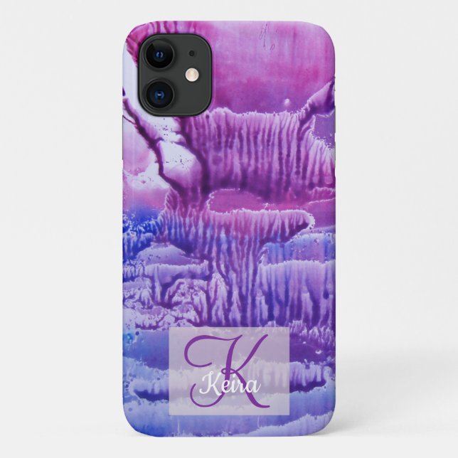 Personalised Girly Rose Monogrammed Abstract Blue Case-Mate iPhone Case (Back)