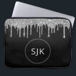 Personalised Girly Silver Glitter Sparkle Monogram Laptop Sleeve<br><div class="desc">Personalised Silver and Black Faux Glitter and Sparkle Elegant Monogrammed Initials Case. This case can be customised to include your initial and first name.</div>
