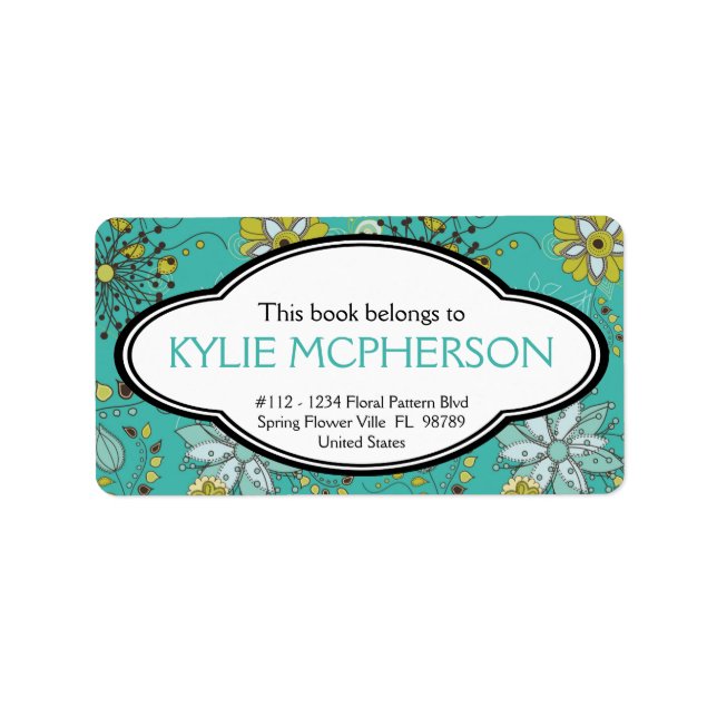 Personalised Girly Spring Floral Pattern Bookplate Label (Front)