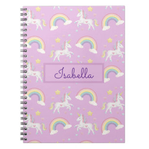Personalised Girly Whimsical Unicorn Rainbow Notebook
