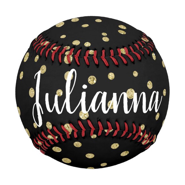 Personalised Glam Black Gold Dot Pattern Unique Baseball (Front)