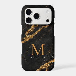 Personalised Glam Black Marble Gold Monogram