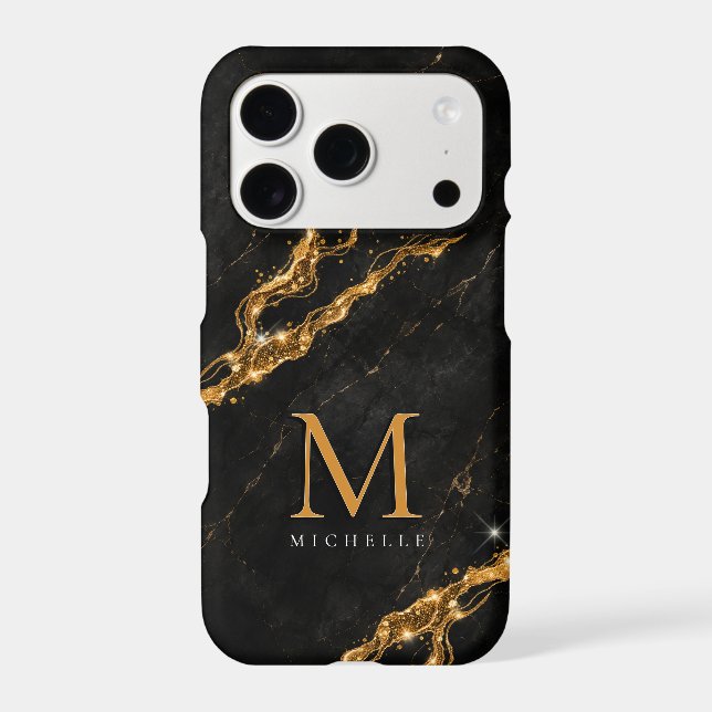  Personalised Glam Black Marble Gold Monogram (Back)