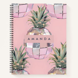Personalised Glam Disco Pineapple Pink Metallic Notebook