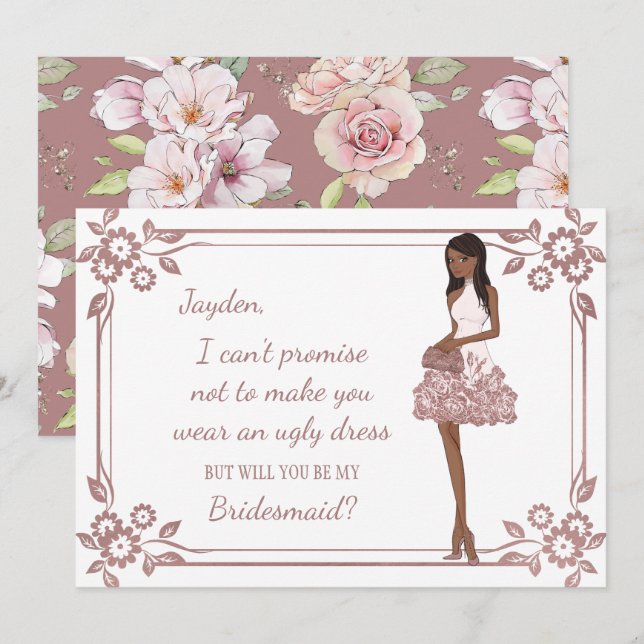 Personalised Glam Girl Bridesmaid Proposal Invitation (Front/Back)