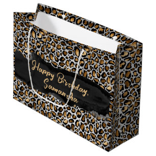 Personalised Glam Metallic Leopard Print Birthday Large Gift Bag