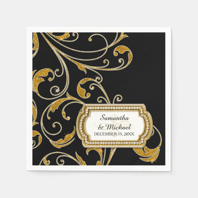 Personalised Glam Old Hollywood Regency Black Tie Napkin (Front)