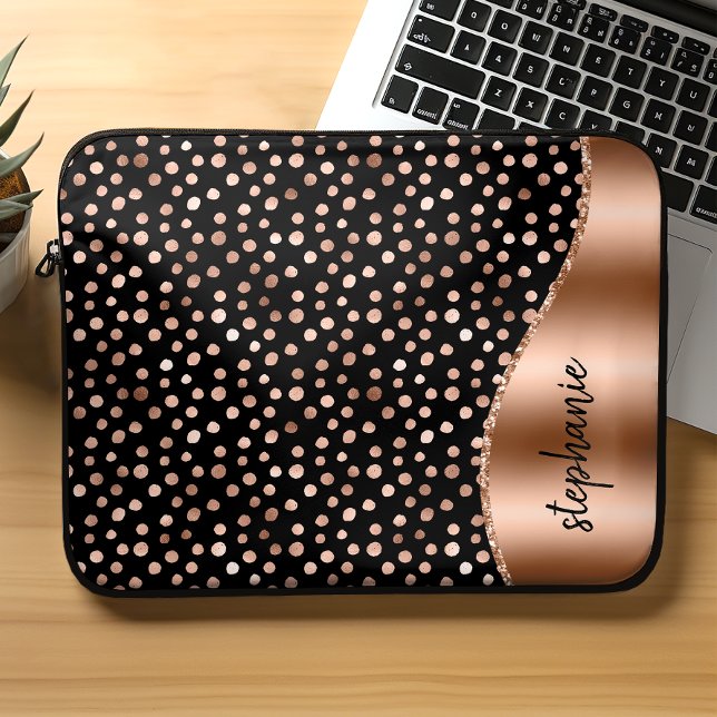 Personalised Glam Paint Spots Rose Gold Black Laptop Sleeve (Creator Uploaded)