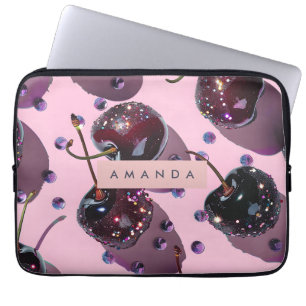 Personalised Glam Sparkle Cherry Design Laptop Sleeve
