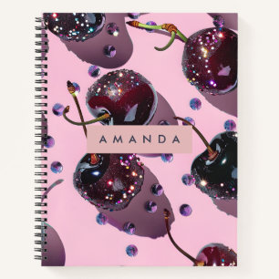 Personalised Glam Sparkle Cherry Design Notebook