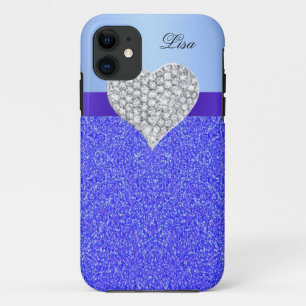 Personalised Glamour Heart Blue Glitter Case-Mate iPhone Case