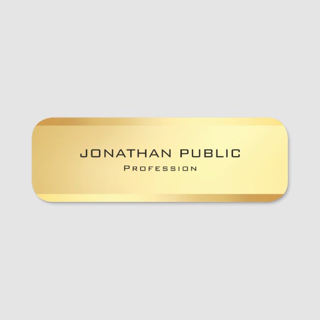 Personalised Glamourous Gold Modern Elegant Name Tag (Front)