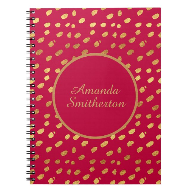 Personalised Glamourous Red Gold Monogram Spiral Notebook (Front)