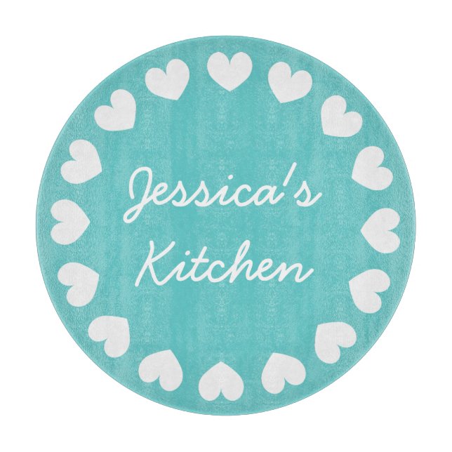 Personalised glass cutting board | Turquoise heart (Front)