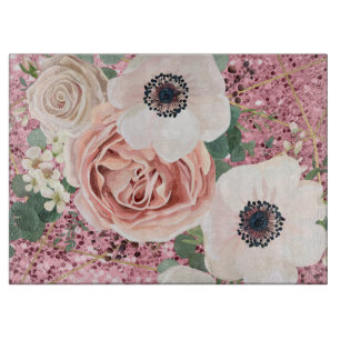 Personalised Glass Cutting Geometric Garden Rose Cutting Board