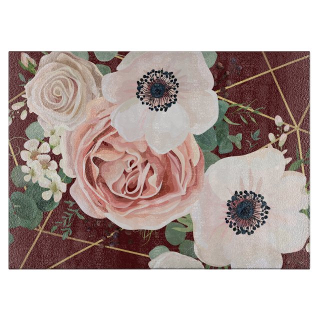 Personalised Glass Cutting Geometric Garden Wine Cutting Board (Front)