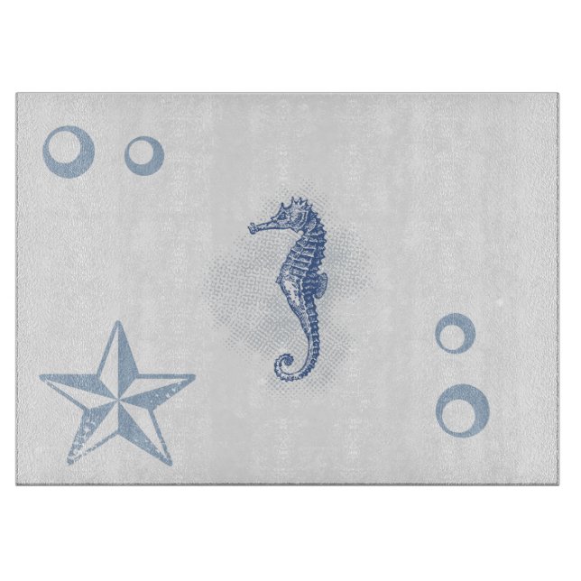 Personalised Glass Cutting Seahorse Ocean Beach Cutting Board (Front)