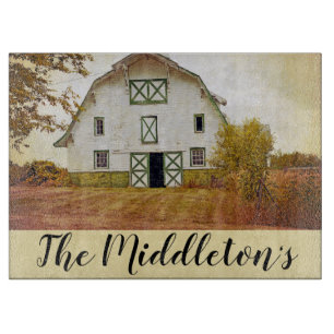 Personalised Glass Cutting Sunset Barn Country Rus Cutting Board