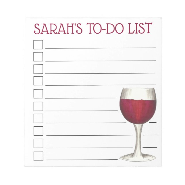 Personalised Glass of Red Wine To Do List Notepad (Front)