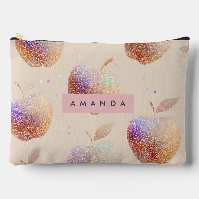 Personalised Glitter Apple Sparkle Fruit Pastel  Accessory Pouch (Front)