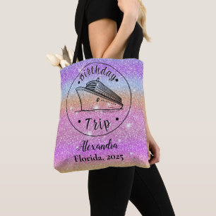 Personalised Glitter Birthday Trip Cruise Tote Bag