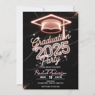 Personalised Glitter Dust Pink Dinner Graduation Invitation