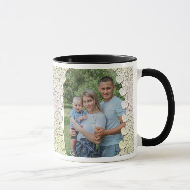 Personalised Glitter Photo With  Decorative Hearts Mug (Right)