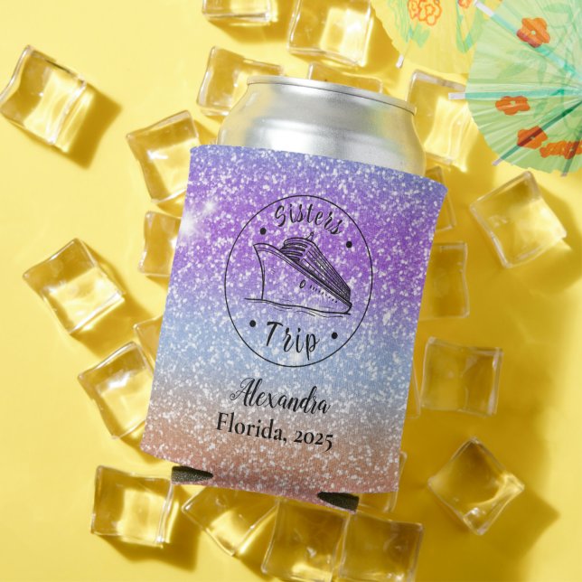 Personalised Glitter Sisters Cruise Can Cooler (In Situ Summer)