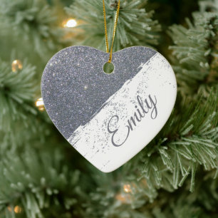 Personalised glitter spray ceramic tree decoration