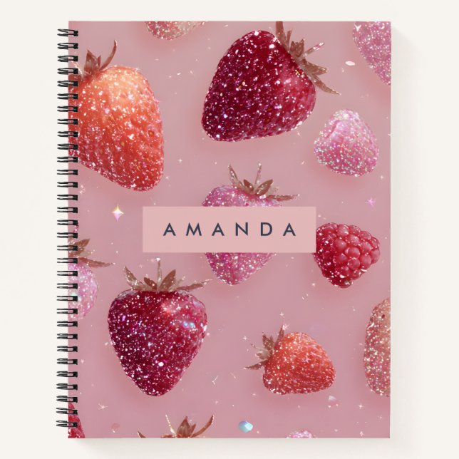 Personalised Glitter Strawberry Dream Sparkling Notebook (Front)