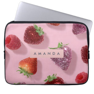 Personalised Glitter Strawberry & Raspberry Laptop Sleeve