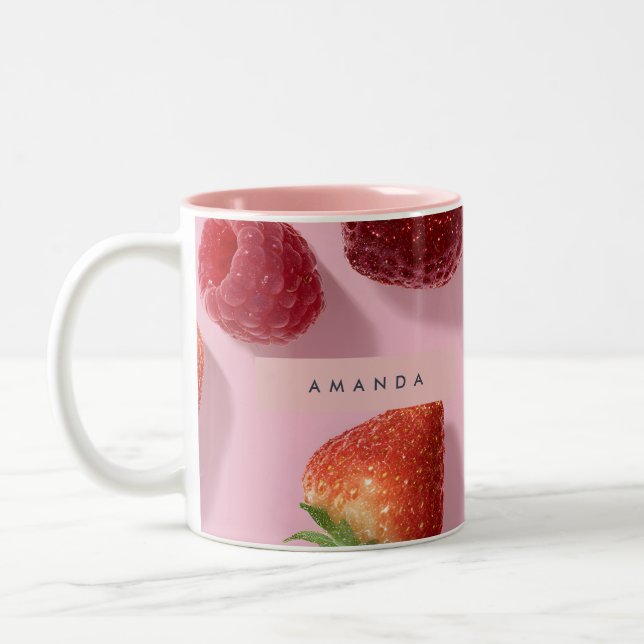 Personalised Glitter Strawberry & Raspberry  Two-Tone Coffee Mug (Left)