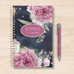 Personalised Glitter Watercolor Pink Floral Girly Planner<br><div class="desc">Personalised Glitter Watercolor Pink Floral Girly Planner features a pretty pink and blue watercolor floral pattern accented with gold glitter with your personalised name and text in the centre. Personalise by editing the text in the text box provided. Designed by ©Evco Studio www.zazzle.com/store/evcostudio</div>