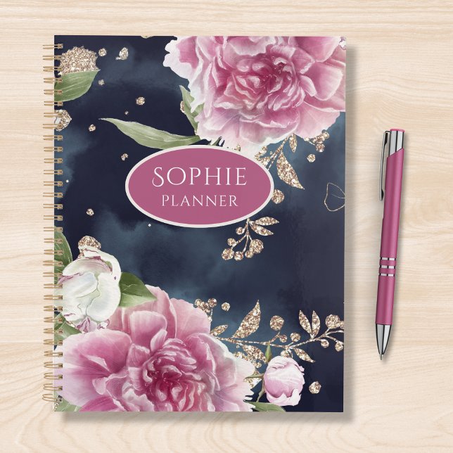 Personalised Glitter Watercolor Pink Floral Girly Planner (Creator Uploaded)
