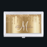 Personalised Glitter Yellow Gold Trendy Monogram Business Card Holder<br><div class="desc">This design was created though digital art. It may be personalised in the area provided or customising by choosing the click to customise further option and changing the name, initials or words. You may also change the text colour and style or delete the text for an image only design. Contact...</div>