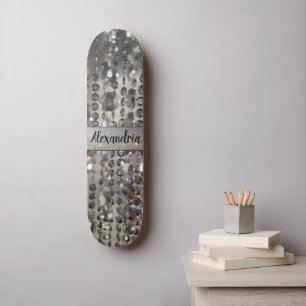 Personalised Glittery Silver Stringed Beads Skateboard