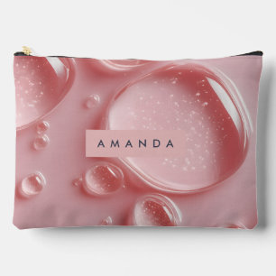 Personalised Glossy Blush Pink Water Droplets Accessory Pouch