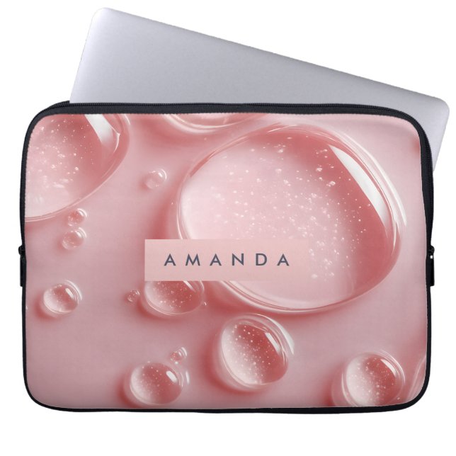 Personalised Glossy Blush Pink Water Droplets  Laptop Sleeve (Front)