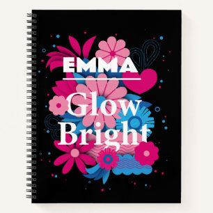 Personalised Glow Bright Floral Custom Name Notebook