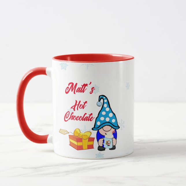 Personalised Gnome Boy Hot Chocolate Mug (Left)