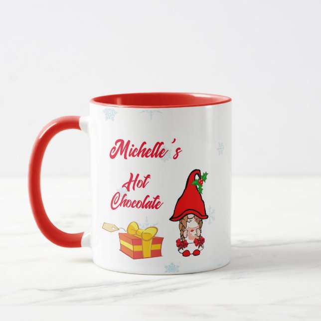Personalised Gnome Girl Hot Chocolate Mug (Left)