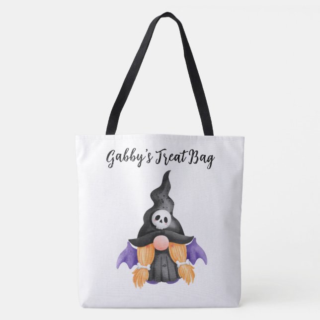 Personalised Gnome Trick or Treat Tote Bag (Front)