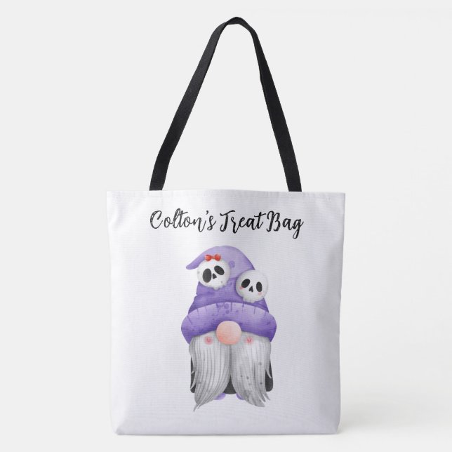 Personalised Gnome Trick or Treat Tote Bag (Front)